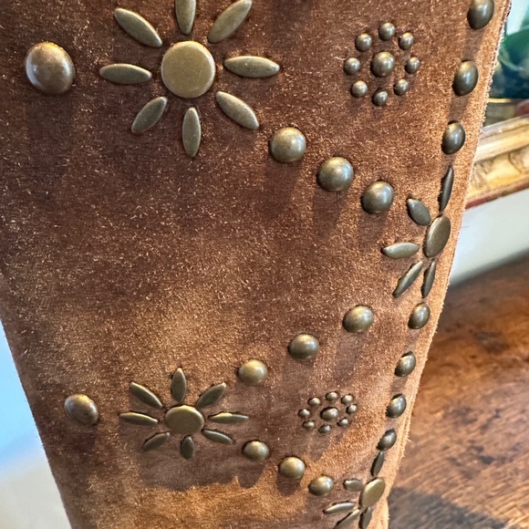 AUTHENTIC Saint Laurent *Ella* Studded Brown Suede Knee Boots IT 37/US 7 - Picture 6 of 16